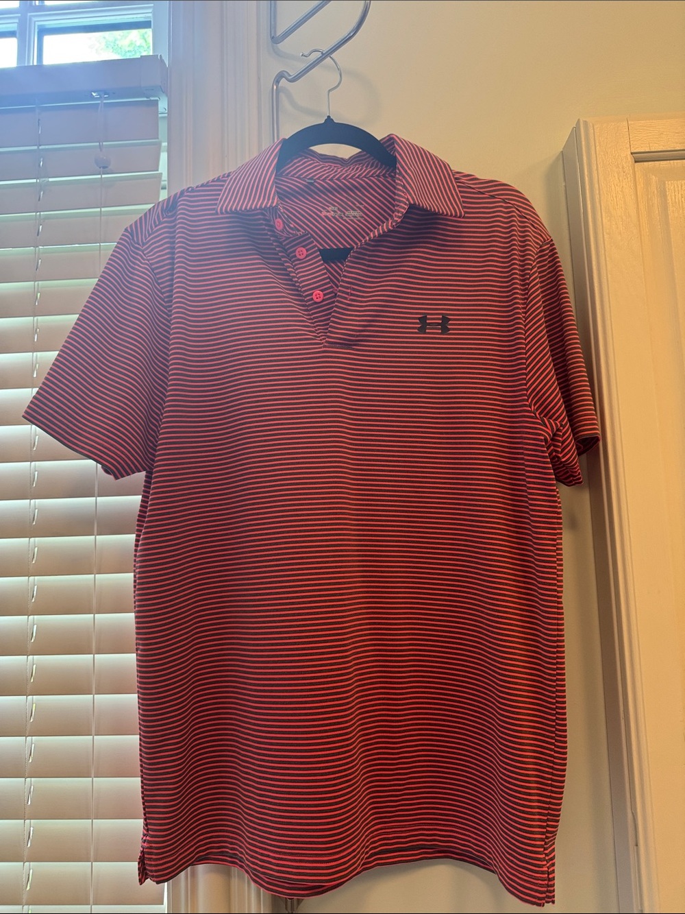 Under Armour Men’s Red and White Striped Polo